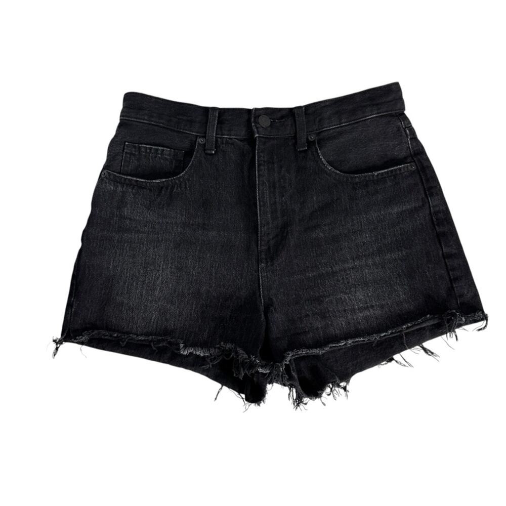 Uniqlo High Rise Black Denim Shorts Cutoff Jeans Raw Cur Hem Women's Size‎ 26